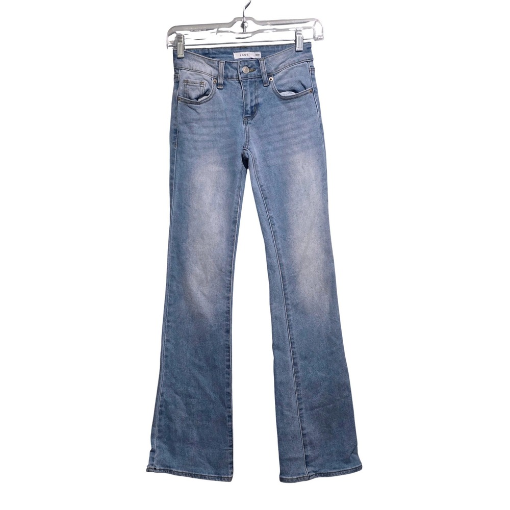 SONG Womens Light Wash Flare Leg Denim Jeans Size 00/23 Light Blue Mid Rise